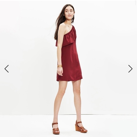 Madewell Dresses & Skirts - Madewell Silk One-Shoulder Burgundy Mini Dress Size 4